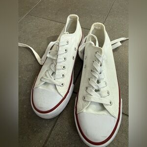 White Canvas Sneakers with Red Trim